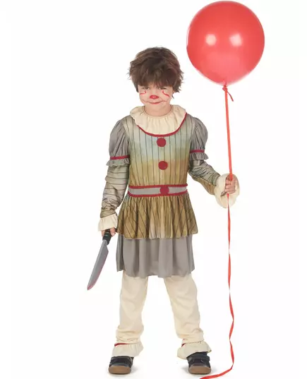 Skremmende grått klovnekostyme for gutter, Størrelse: 10–12 år (130–140 cm)