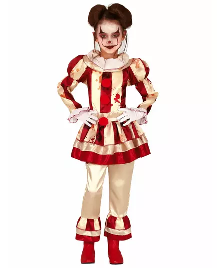 Red and white terrifying clown costume for girls, Size: 5-6 years (110-115 cm)