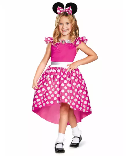 Klassisk rosa Minnie-kostyme til jenter, Størrelse: 5–6 år (109–126 cm)