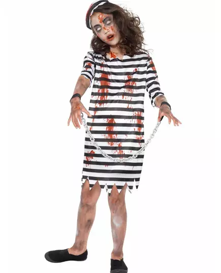 Zombie girl chained prisoner costume, Size: 10-12 years (145/158 cm)