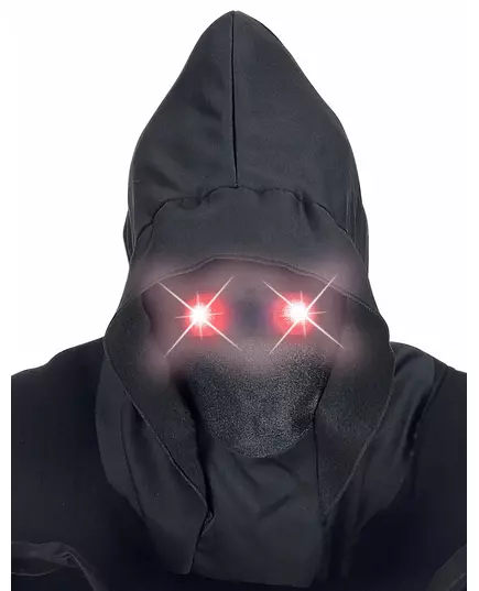 Full face hooded mask with invisible face and red light-up eyes for adults