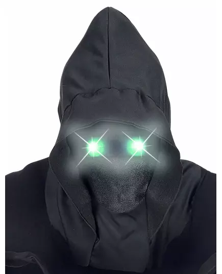 Full face hooded mask with invisible face and green luminous eyes for adults