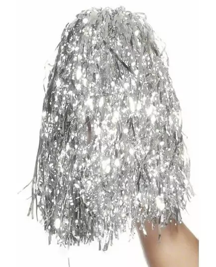 2 metallic silver pompoms