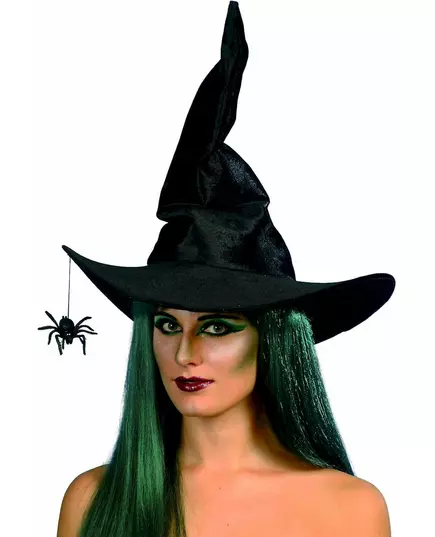 Svart heksehatt med edderkopp til Halloween for kvinner