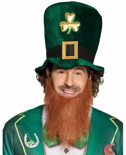 Voksen gullfarget kløverhatt med St. Patricks dag-skjegg