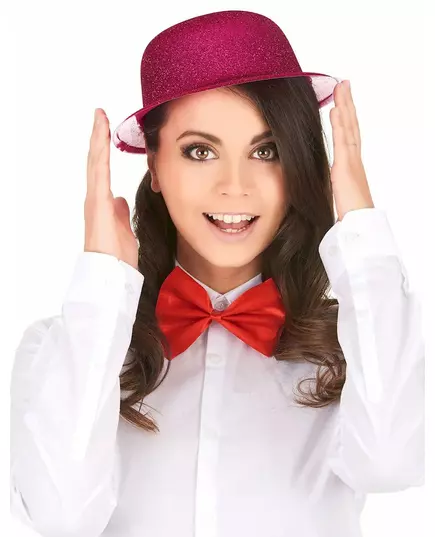 Fuchsia paljettbesatt bowlerhatt for voksne