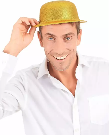 Gullglitter bowlerhatt i plast for voksne