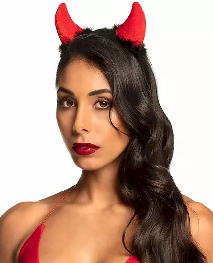 Red Devil Horns with Black Fur Adult Halloween