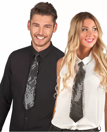 Black tie with transparent sequins for adults