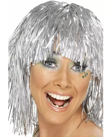 Voksen sølv metallisk disco parykk