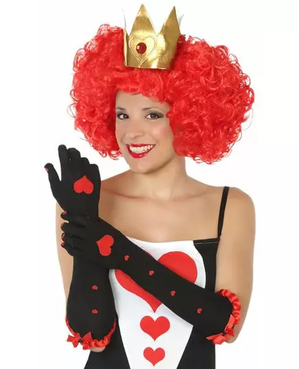 Women's long black queen of hearts gloves