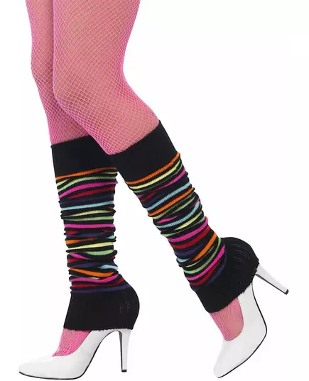 Svarte og flerfargede stripete leggings til dame