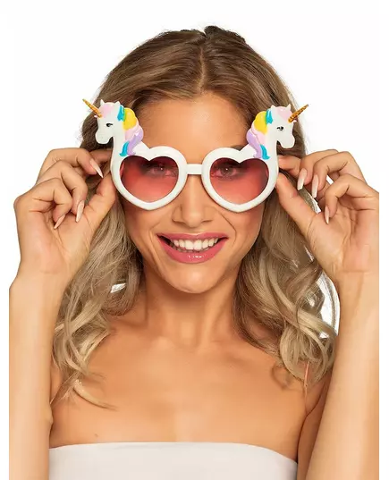 White heart glasses with unicorns for adults
