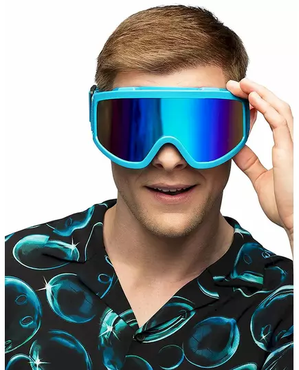 Adult fluorescent blue ski goggles