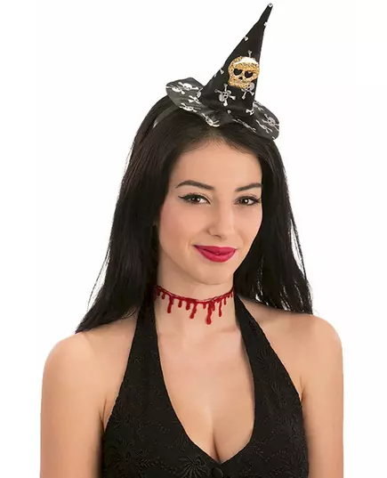 Halloween-hodeskalle-heksehatt mini til dame