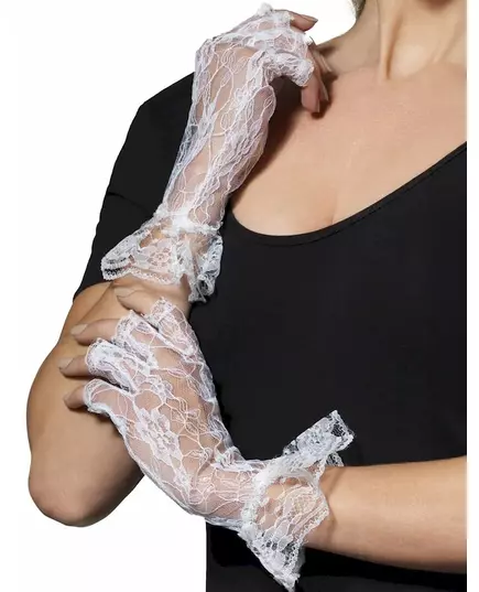Women's white lace mittens