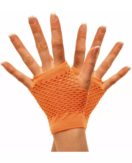 Adult orange fishnet short mittens