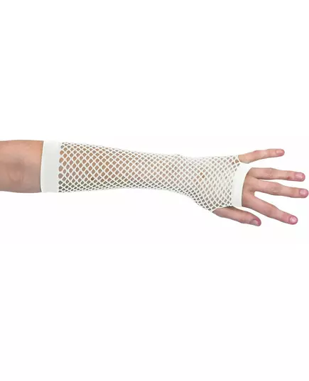 Adult long white fishnet mittens