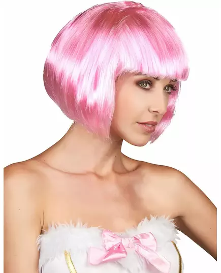 Kort rosa parykk med pannelugg for kvinner