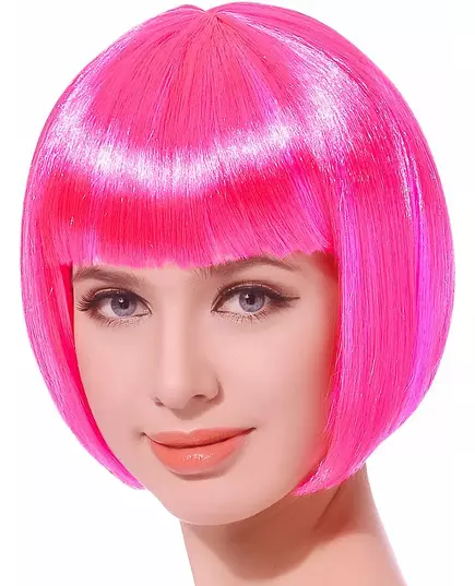 Women's short neon pink wig
