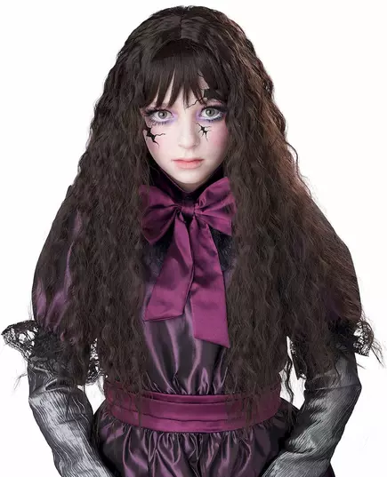 Long wavy brown child's wig