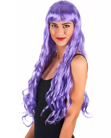 Women's Long Wavy Purple Wig with Bangs