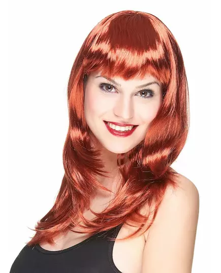 Long red wig with bangs for women