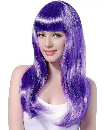 Women's long purple wig with bangs