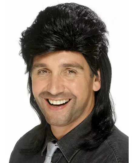 Svart mullet-parykk for menn