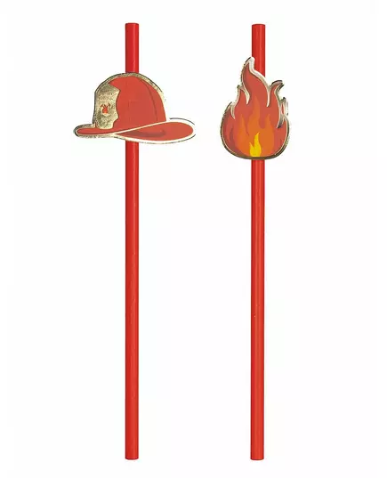 10 Red Firefighter Cardboard Straws 20 cm