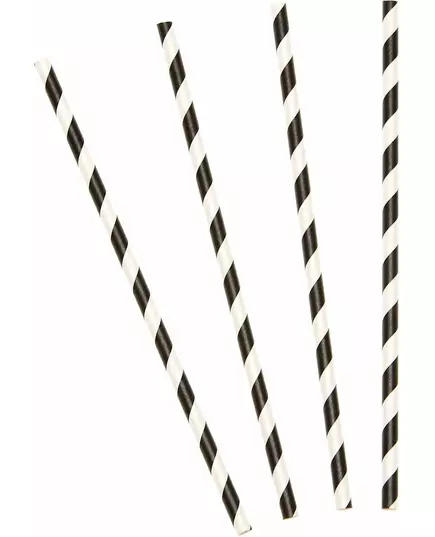10 Black striped cardboard straws 19.5 cm