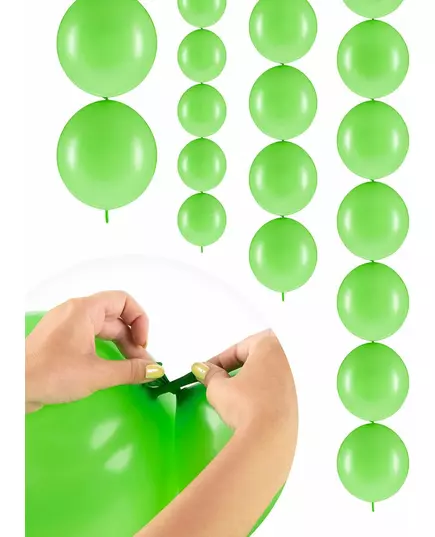 20 lysegrønne oppblåsbare ballonger til sammenkobling 28 cm