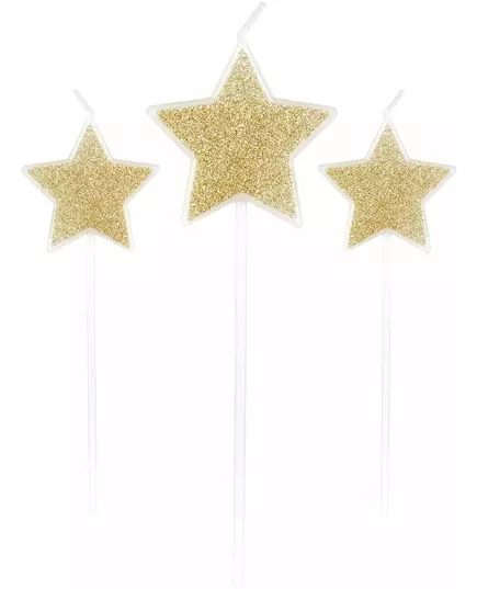 3 lys på en champagneglitterstjernepinne 11 cm