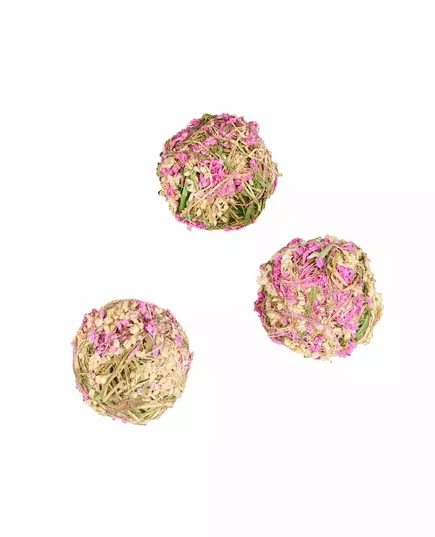 4 Decorative balls natural white and pink flowers 5 cm