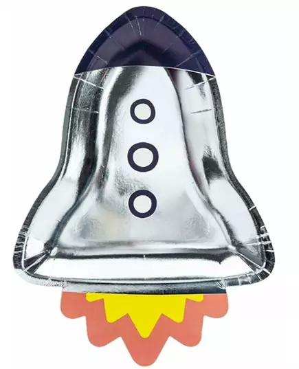 6 Rocket-shaped paper plates 21.5 x 29.5 cm