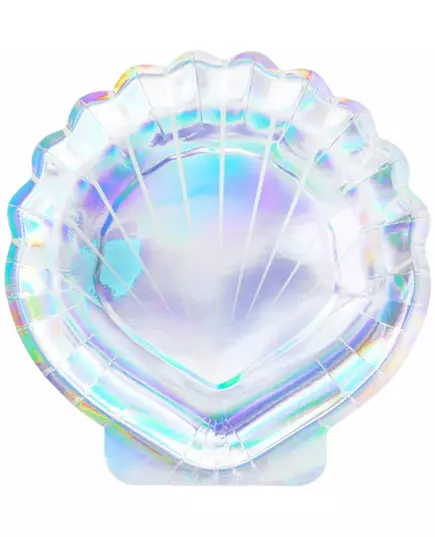 6 holografiske skjellformede papirtallerkener 18,5 cm