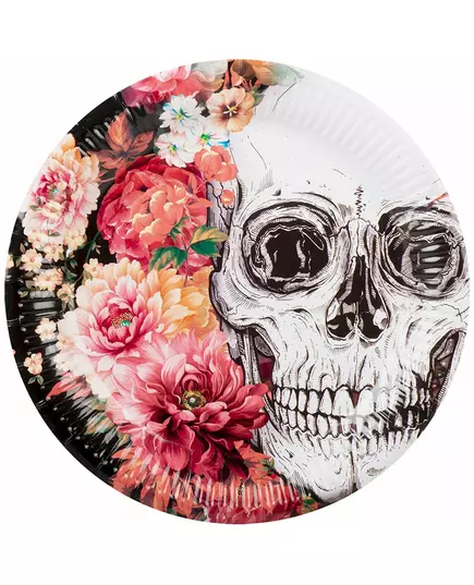 10 Floral Skeleton Paper Plates 23 cm