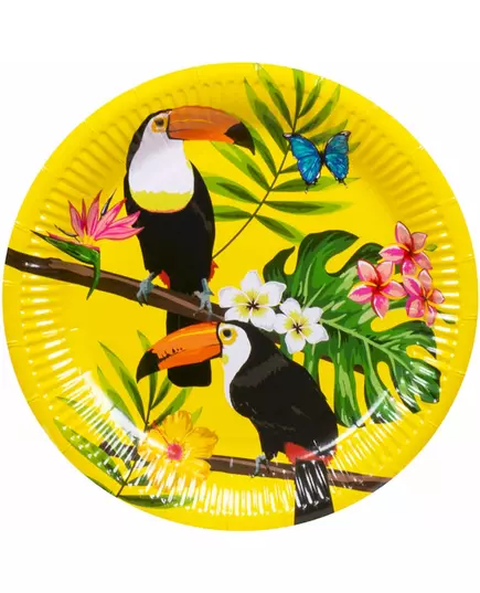 10 Yellow Toucan Paper Plates 23 cm