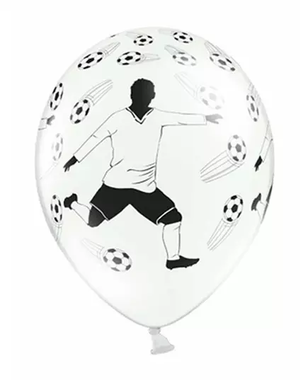 6 White Latex Balloons with Soccer Player and 30cm Balloons
