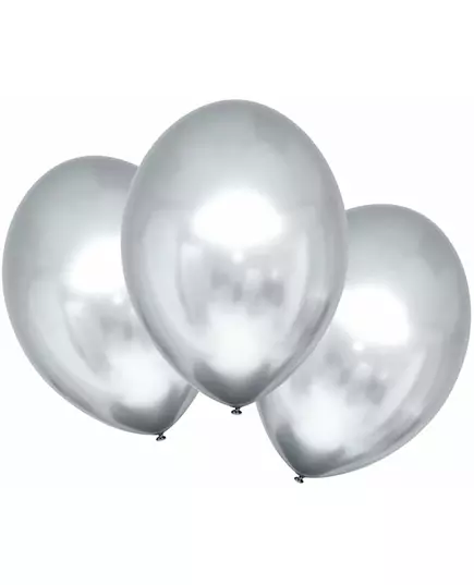 6 satengsølv lateksballonger 28 cm