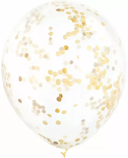 6 gjennomsiktige lateksballonger med gull okerkonfetti 30 cm