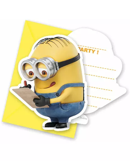 6 nydelige Minions-invitasjonskort med konvolutter