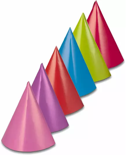6 Assorted Color Cone Party Hats