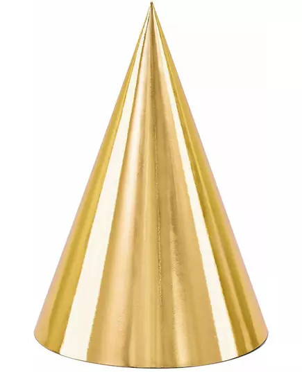 6 Gold Cardboard Party Hats 16cm