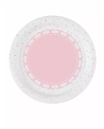 8 rosa hjerteformede papirtallerkener 18 cm