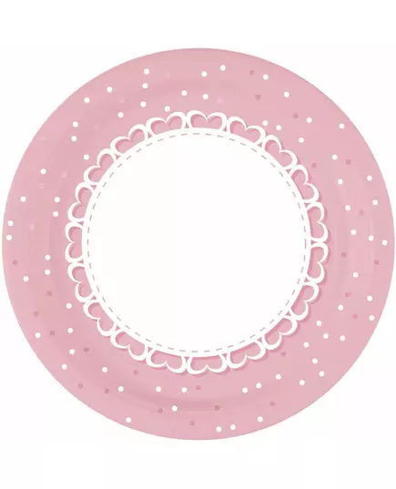 8 rosa hjerteformede papirtallerkener 23 cm
