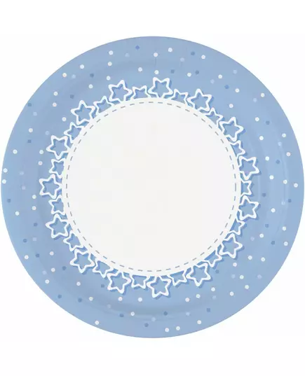 8 blå stjerne-papirtallerkener 23 cm