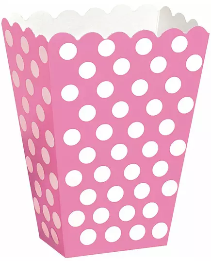 8 Pink popcorn boxes with white polka dots