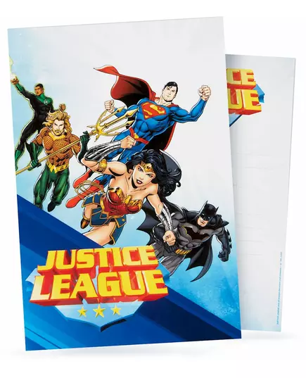 8 Justice League invitasjonskort med konvolutter 10x16cm