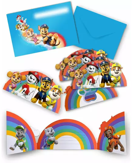 8 Paw Patrol invitasjonskort og papirkonvolutter